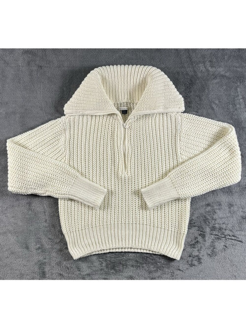 American Eagle Quarter Zip Cable Knit Sweater Women's Size Small White